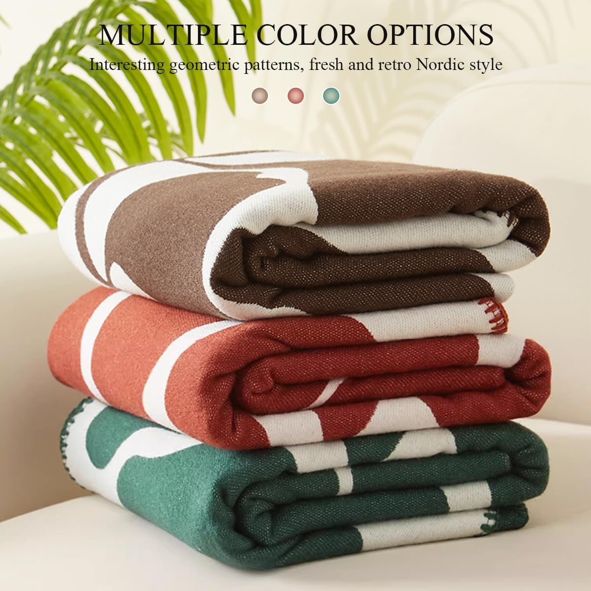 Faux Cashmere Throw Blanket Geometric Leaf Pattern Vintage Nordic Style Soft Warm Blanket for Office Car Leisure Travel Tapestry Decorative Throw for Sofa Couch Bed Settee 130 x 180 cm