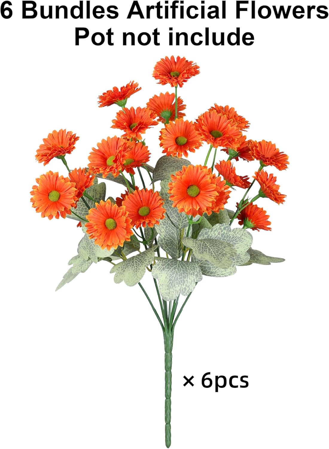 HyeFlora Dahlia Artificial Fall Flowers for Outdoors Autumn Decoration, 6 Bundles Fake Mums Orange Faux Flowers Plants Realistic UV Resistant Silk Flowers for Outside Planter Front Door Yard Garden