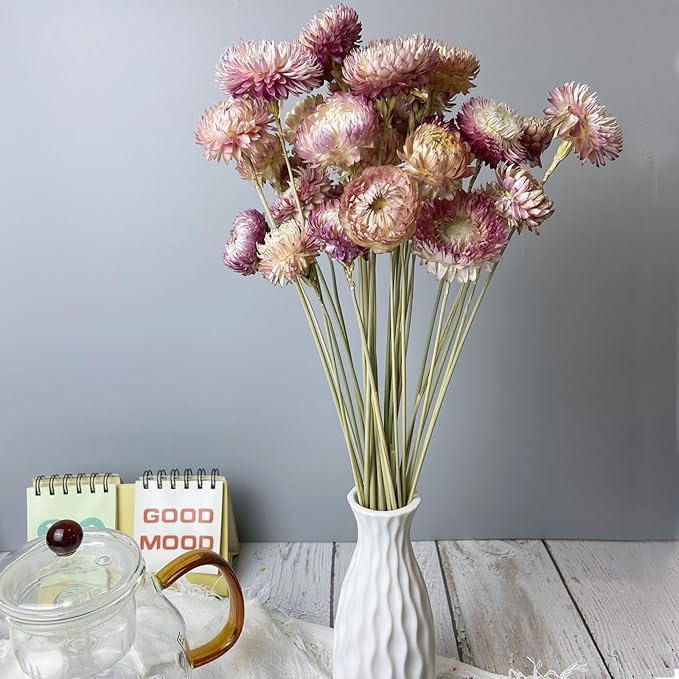 100% Natural Daisy Flowers, Dried Flower Bouquets-30Pcs Pink Daisies Chrysanthemums, 17 Inch Arrangements for Vase, Home Decoration Photo Props Parties and Weddings-Daisy Pink