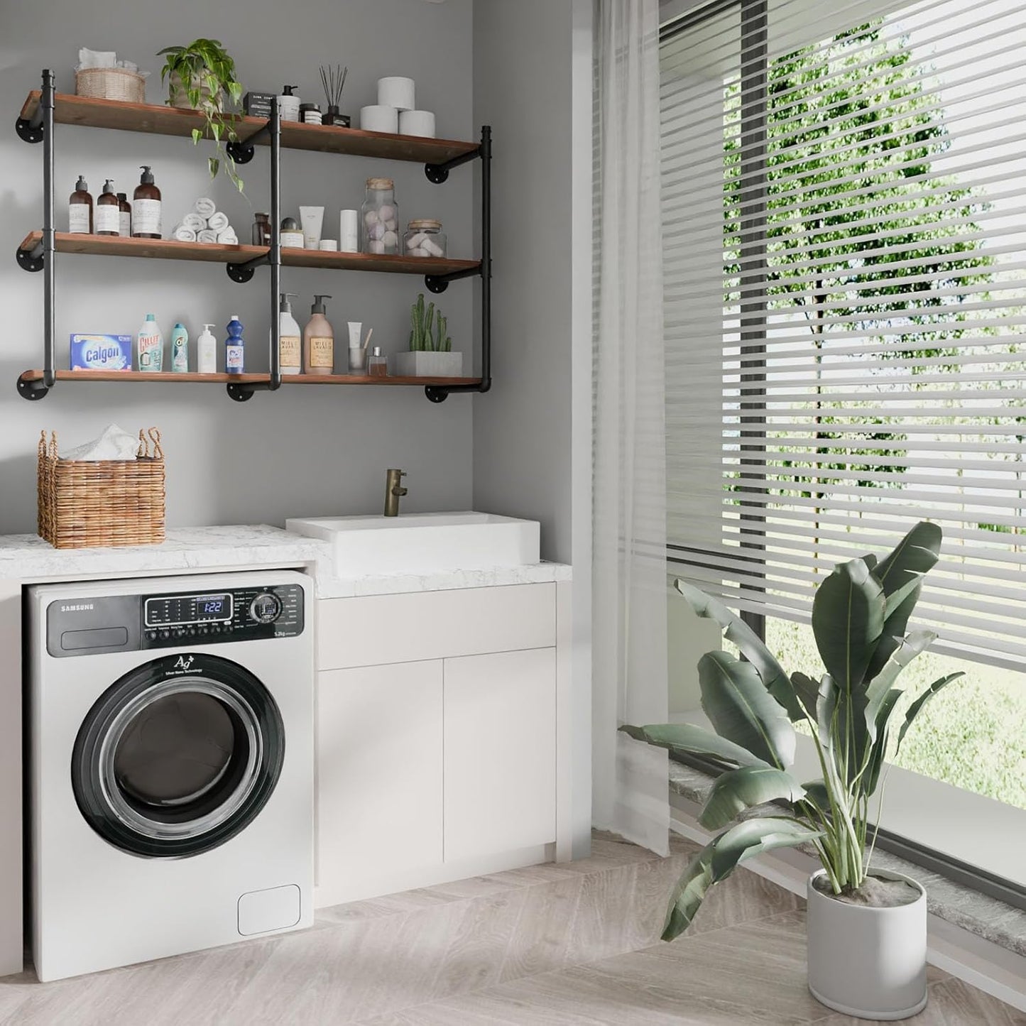 Industrial Pipe Shelf Brackets Wall Mount,Open Black Pipe Shelving for Kitchen,Floating Shelf Brackets Mount,Open Bookshelf Brackets for Shelves,Wall Shelves 12 Inch Deep,(3PcsX3Tier,32" Tall)