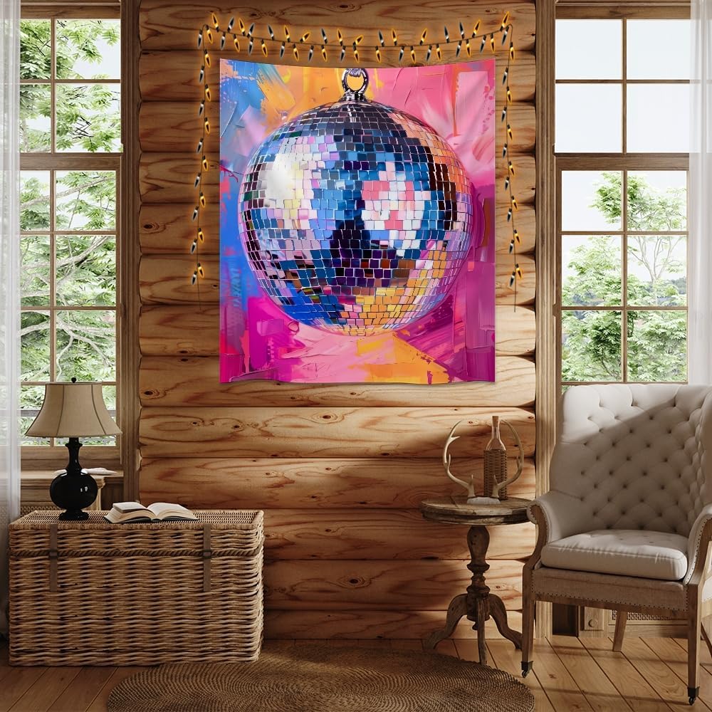 Medpol Vibrant Disco Ball Tapestry, Pop Art Colorful Abstract Wall Hanging Groovy Disco Aesthetic Tapestry Retro Neon Party Decor for Bedroom Living Room 40x60inch