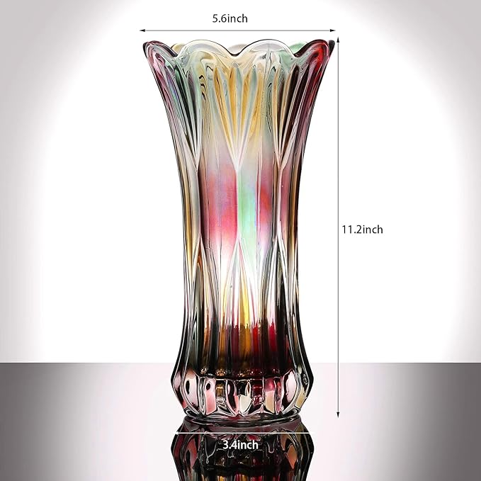 Glass Vase-Colorful Flower Vase Decor for Home Dining Table Centerpiece Office Wedding Holiday Party(Phoenix Tail Pattern)