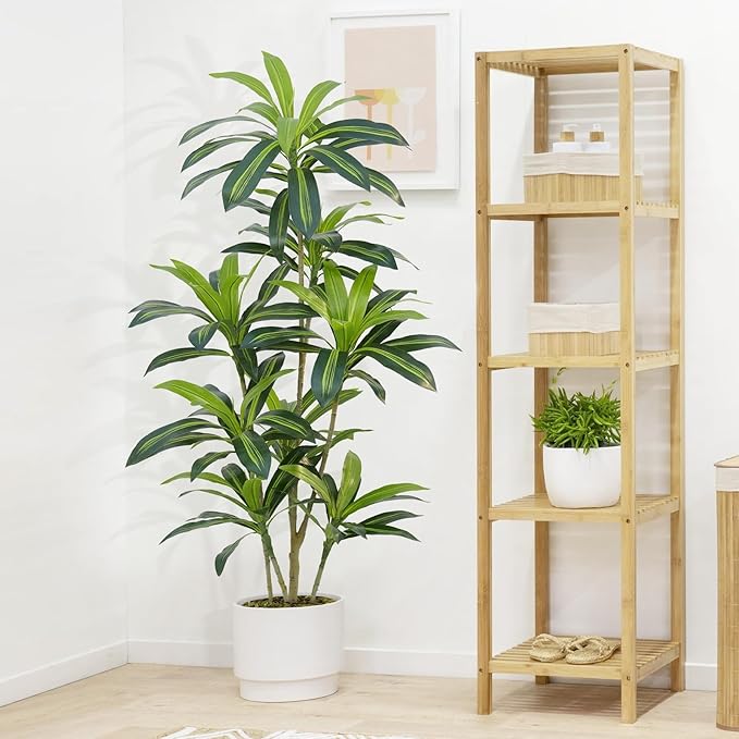 5Ft Dracaena Plant Artificial Tree Fake Tropical Floor Plants Potted (Real Touch) Artificial Silk Tree Leaf Faux Trees Black Tall Planter for Home Office Living Room Indoor Outdoor Decor（2Pack）