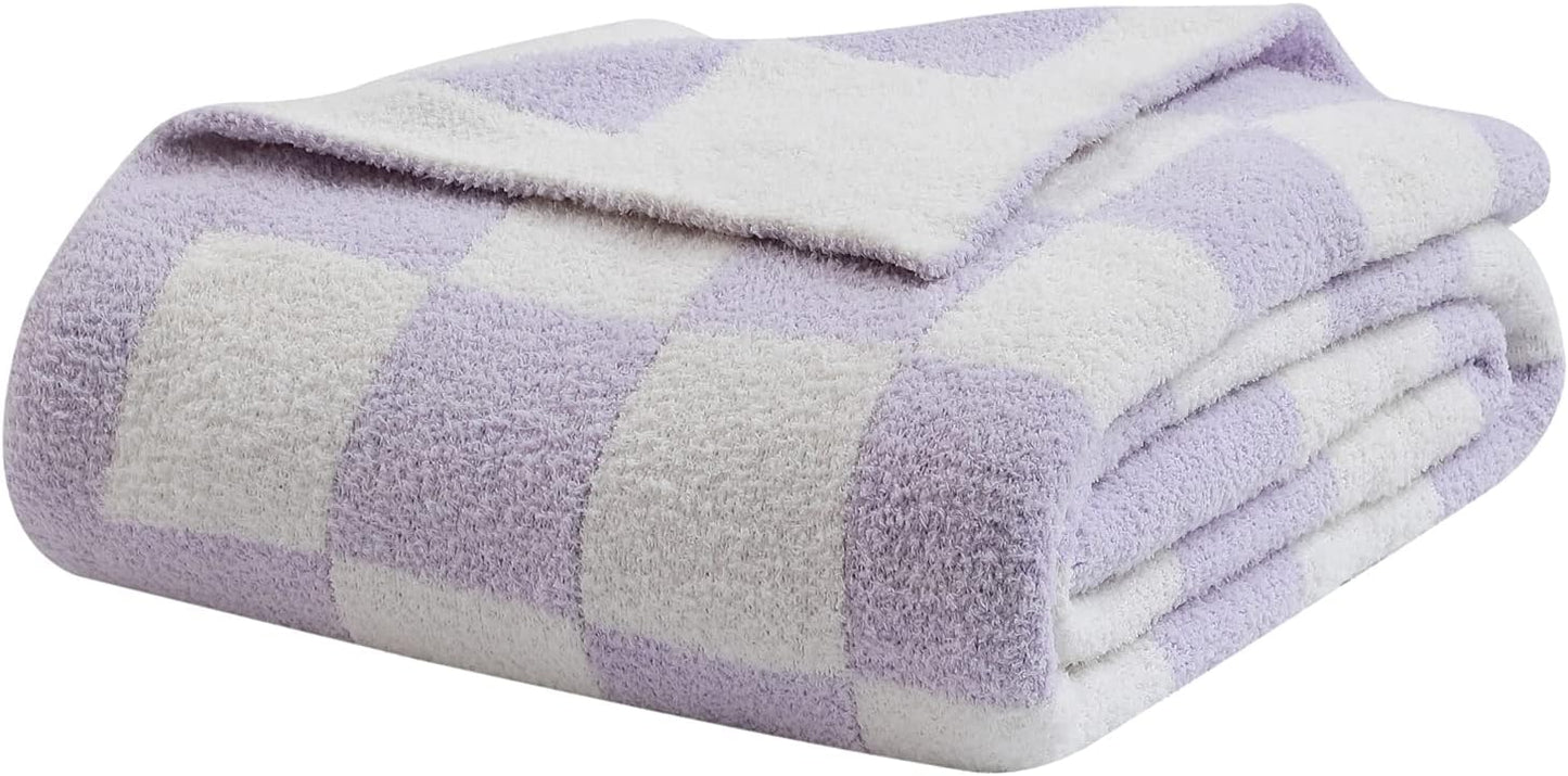 bearberry Fuzzy Checkerboard Grid Throw Blanket Soft Cozy Warm Microfiber Bed Blanket Decor for Couch Sofa Bed Travel Home (Purple, 60''x80'')