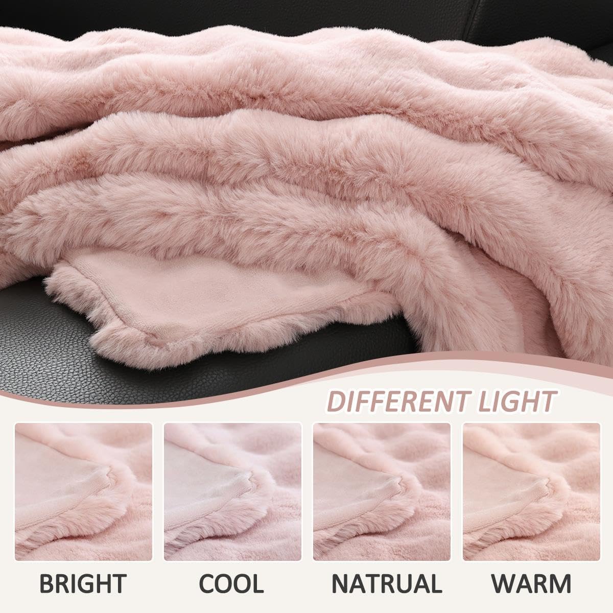 Faux Fur Throw Blanket Light Pink Fluffy Fuzzy Soft Bubble Throw Blanket 90x90 for Bedroom Couch Sofa Cozy Thick