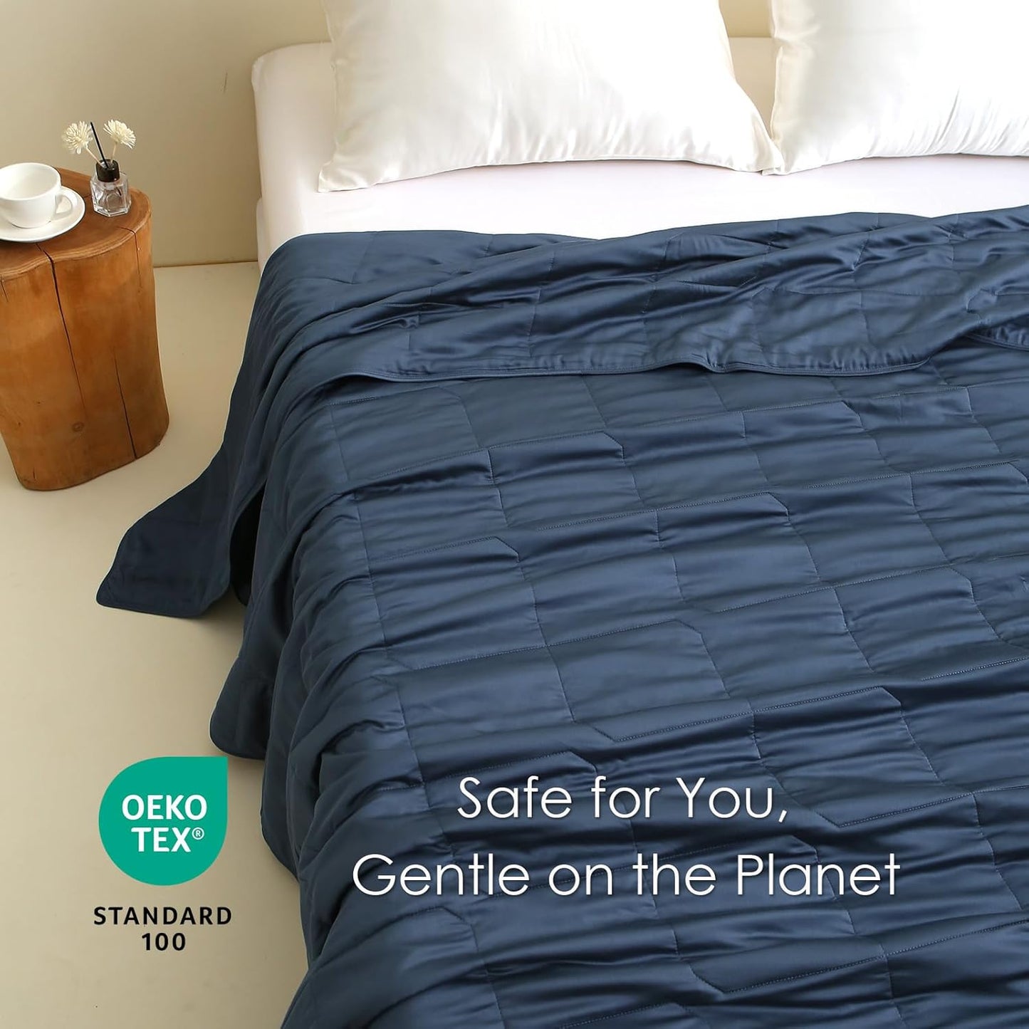 EP Mode Lightweight Quilt Blanket for Summer, Viscose from Bamboo Fabric & Filling, Natural, Breathable & Machine Washable- Navy Blue, Queen