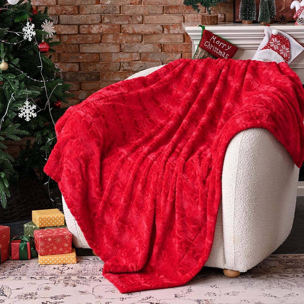 Krifey Oversized Faux Fur Blanket, Super Soft Cozy Blanket, Luxury Fluffy Throw Blanket Fuzzy Bed Throw, Plush Christmas Birthday Gifts for Women, Room Home Dorm Decor, Red, 50" x 60"