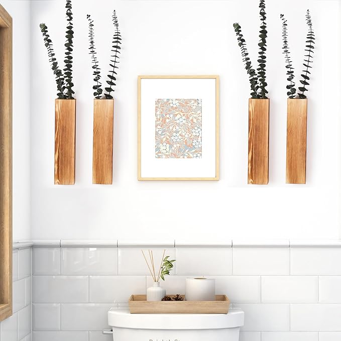 4-Pack Wood Wall Planters for Fake Plants and Dried Flowers Stems, 12" Slim Modern Wooden Vases Wall Decor for Living Room, Bedroom, Bathroom, Apartment