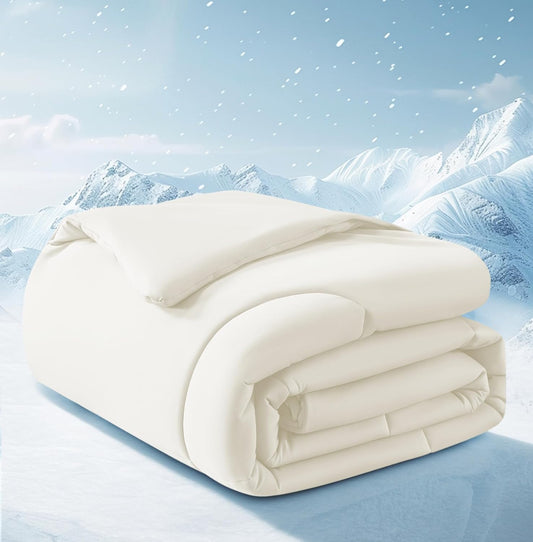 Cooling Comforter Full/Queen Size, All Season Blanket for Hot Sleepers, Lightweight Comforter for Night Sweats, Double-Sided Cooling Bedding for Bed, Sofa, Office, Camping (Beige,90"*90")