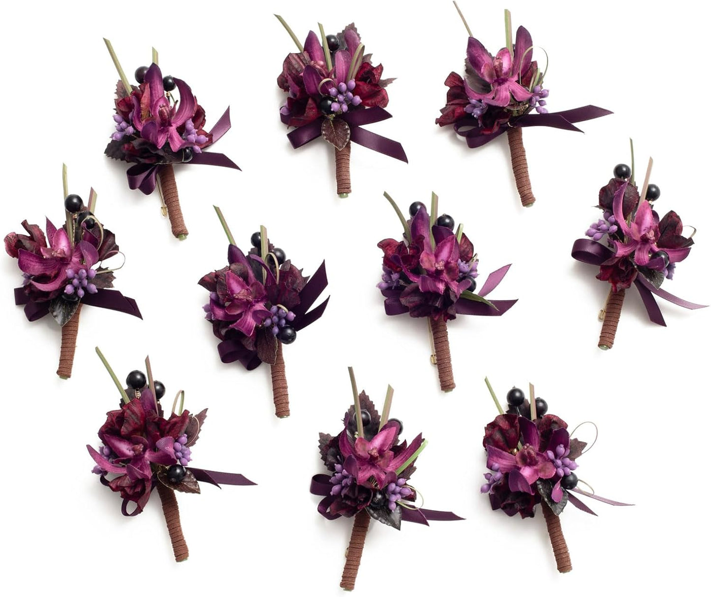 Ling's Moment Boutonniere for Men, 10pcs Groomsmen Guest Boutonniere, Artificial Flowers for Wedding Décor/Prom/Homecoming,etc.Deep Purple