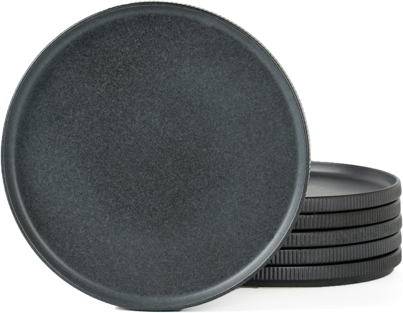 famiware Star Salad Plates for 6, 8 inches Plate Set, Stoneware Dinnerware, Small Dinner Plates for Dessert, Salad, Appetizer, Matte Dark Charcoal (Full Glaze)