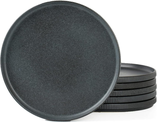 famiware Star Salad Plates for 6, 8 inches Plate Set, Stoneware Dinnerware, Small Dinner Plates for Dessert, Salad, Appetizer, Matte Dark Charcoal (Full Glaze)
