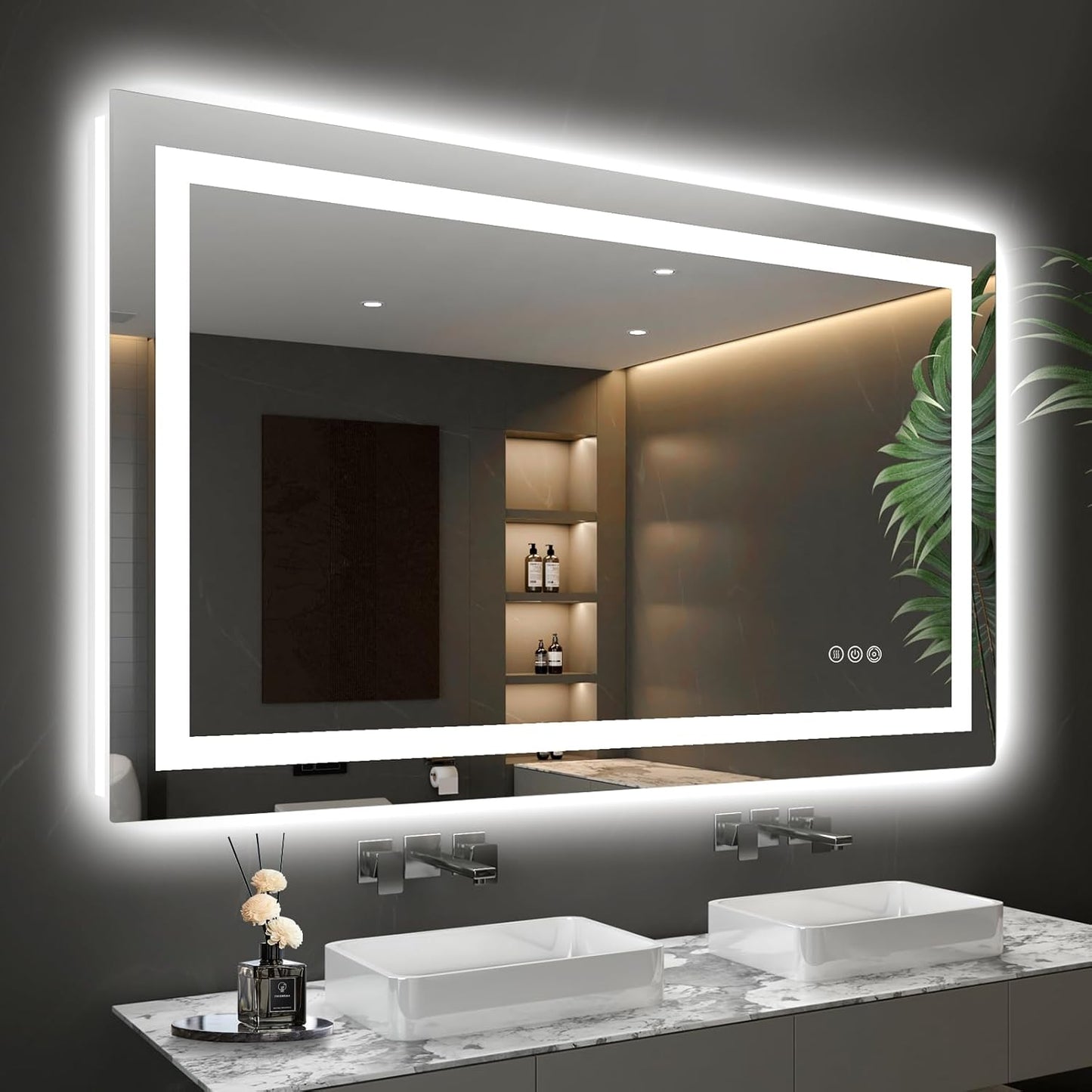 LED Mirror for Bathroom 48x30 Lighted Bathroom Vanity Mirrors with Lights, Brighter Frontlit and Backlit Anti-Fog Mirror, Tempered Glass, Dimmable 3 Colors Light Modes, Memory Function