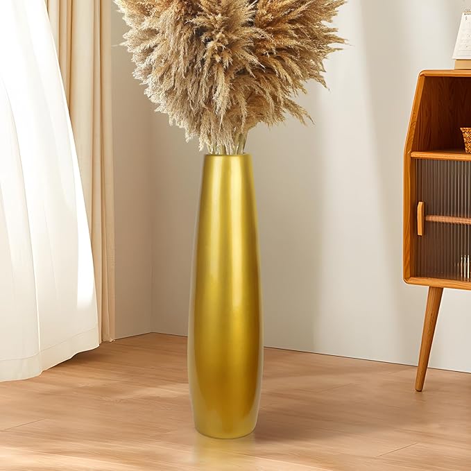 Gold Ceramic Tall Floor Vase,24 Inch Large Modern Flower Vases for Home Décor,Wicker Big Floor Vase Decorations for Farmhouse, Living Room,Bedroom,Standing Plastic Vase Decorative Tall
