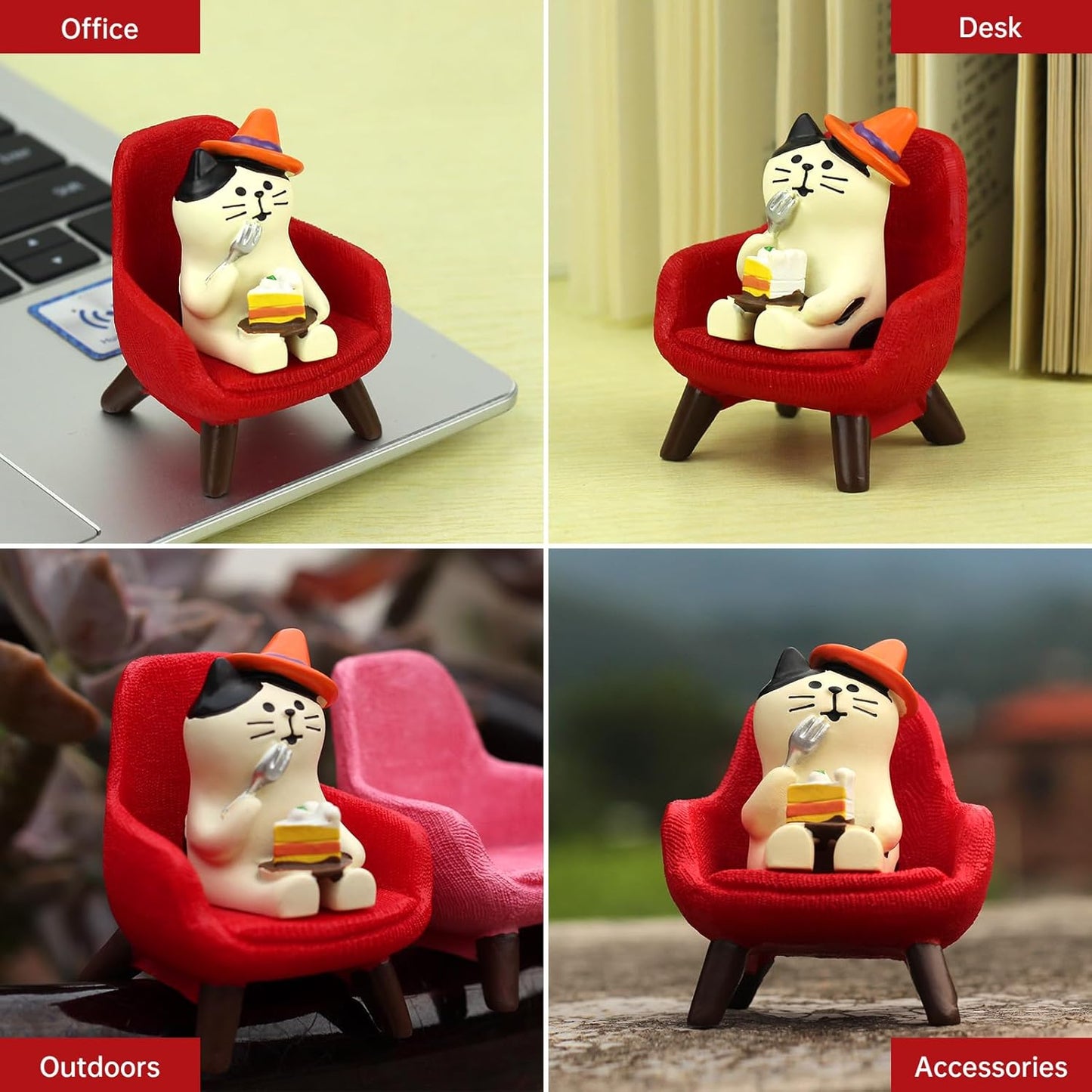 Cute Mini Cat Eating Cake Figurine Resin Cat for Office, Home Decoration Perfect Cute Cat Gift for Cat Lovers - Red Sofa