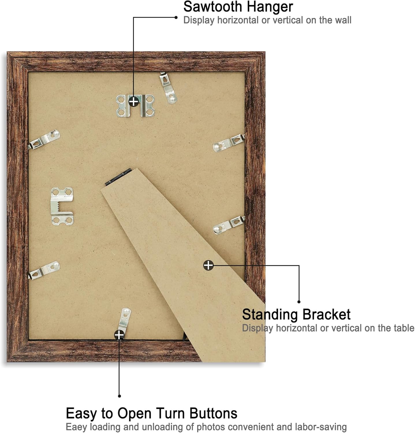 iRahmen 8x10 Picture Frame Set of 4, High Definition Glass Brown Frame, 8 x 10 Wood Rustic Picture Frames for Horizontal or Vertical Table Top and Wall Mounting