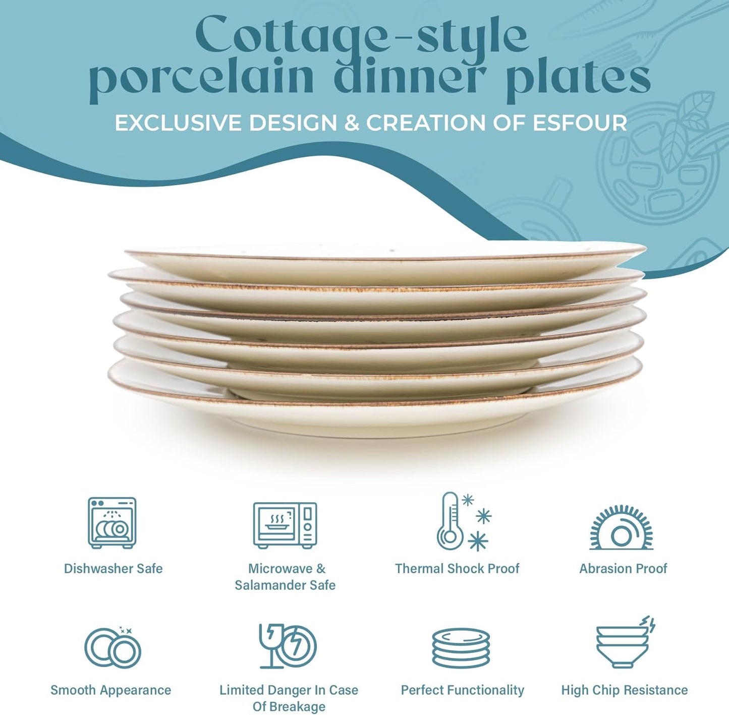 Dinner Plates 11 inch Set of 6 - Microwave, Oven, Dishwasher Safe, Scratch Resistant, Porcelain Durable Dishes for Steak, Pizza, Home & Restaurant, Party Gifts - Classic Assorted Color