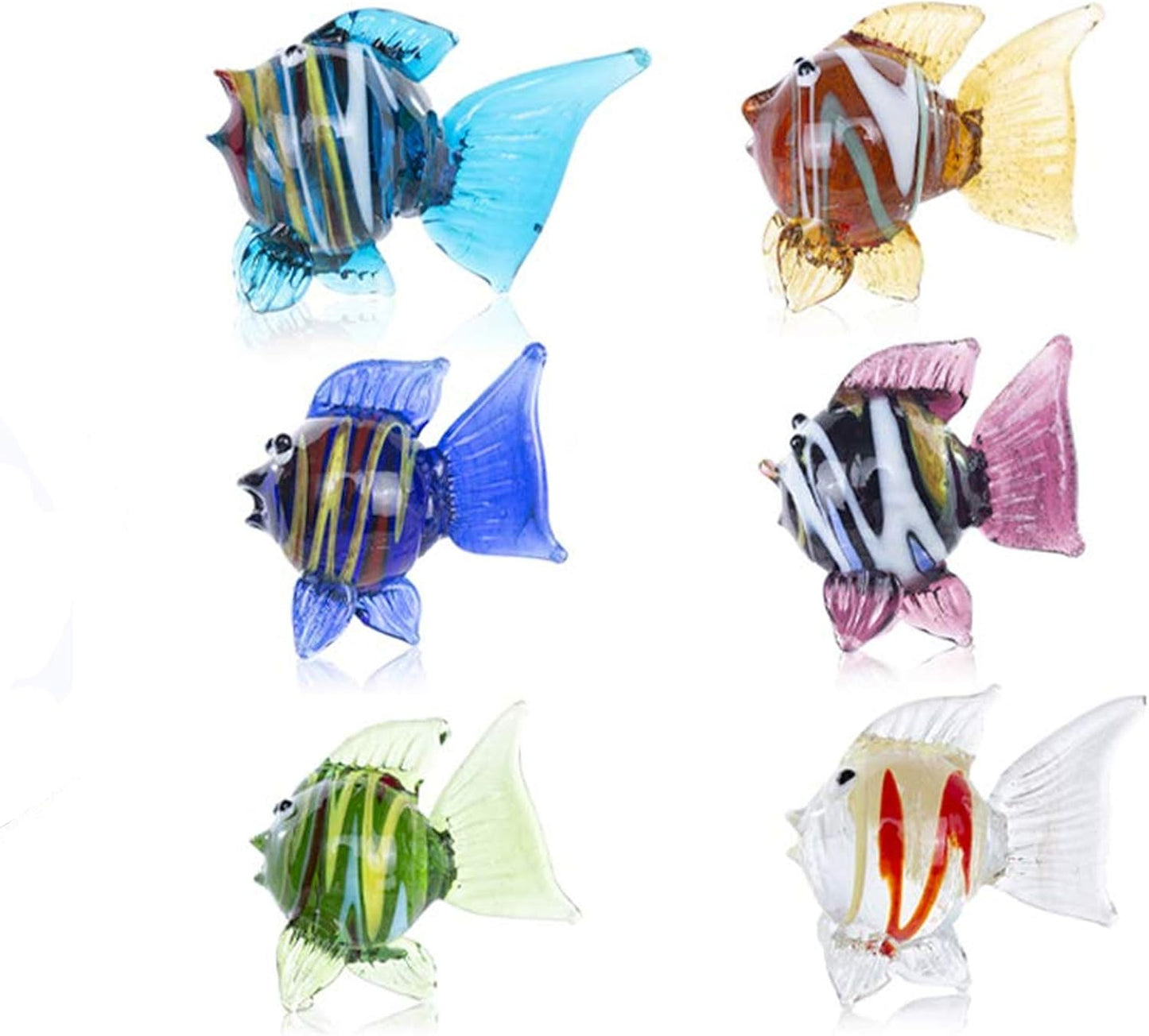 HDCRYSTALGIFTS Miniature Hand Blown Tropical Fish Figurine Art Glass Sea Animals Collection,Set of 6