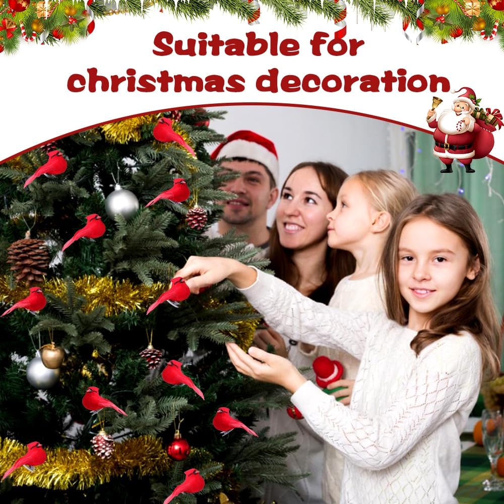 JOICEE 12 Pcs Cardinal Red Birds for Crafts, Mini Cardinal Artificial Tiny Red Birds Ornaments with Clip on Christmas Tree Decorations for Xmas Tree Wreath Yard Patio Home Decor