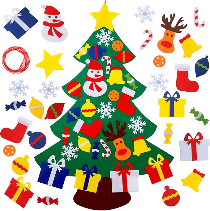 YEAHBEER Felt Christmas Tree for Kids Wall, 3.2FT Felt Christmas Tree with 30 Detachable DIY Christmas Ornaments,Xmas Gifts, New Year Door Hanging Decorations