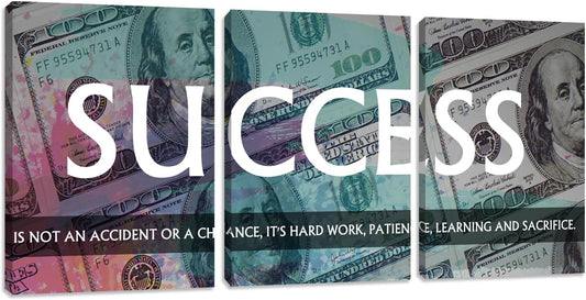 Inspiring Canvas Wall Art Inspirational Success Wall Art Quote Positive Office Decor Motivational Poster 3 Pieces Living Room Bedroom Painting Wall Decor Print Picture Poster Framed (48" Wx24 H)