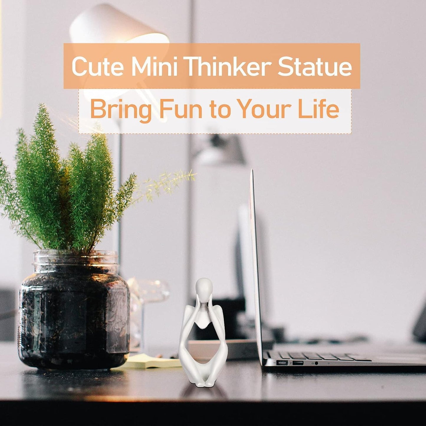 Creative Resin Thinker Minimal Abstract Art Sculpture Statue Figurines Home Office Bookshelf Desktop Decor (White, Focus, Small)