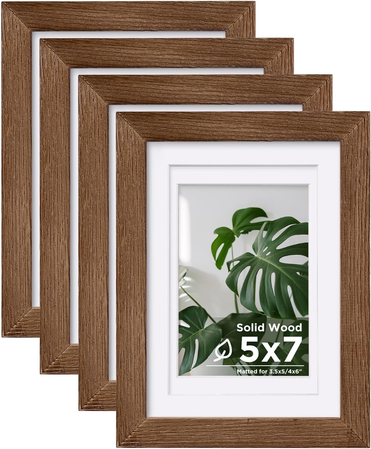 Egofine 5x7 Picture Frames Set of 4, Made of Solid Wood Covered by Plexiglass 3.5x5 and 4x6 with Mat or 5x7 without Mat, for Table Top Display and Wall Mounting Photo Frame,Walnut Brown