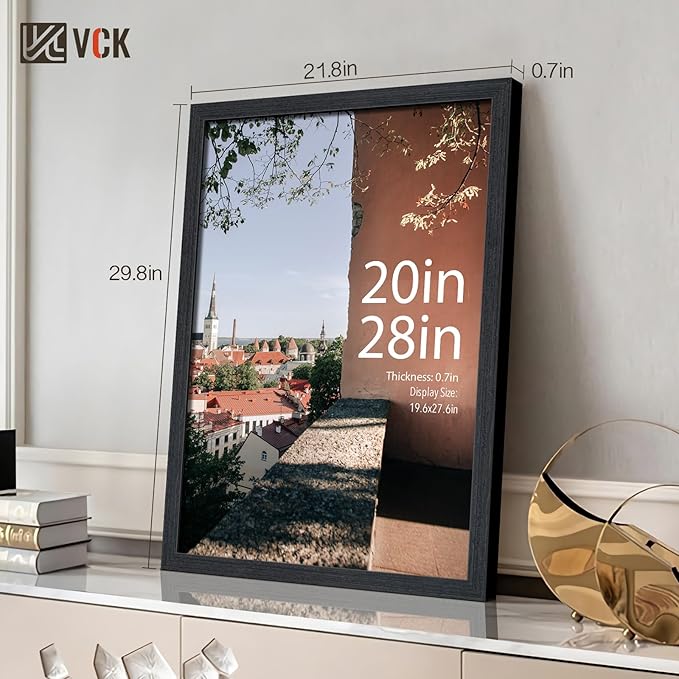 VCK 20x28 Poster Frame 3 Pack - Black Oak, Natural Textured Solid Wood Picture Frames, Wall Hanging