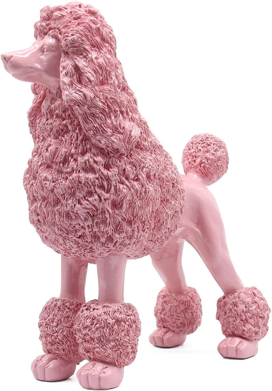 Lukitas Standing Pink Poodle Sculpture Decor, Decorative Dog Statue, Animal Ornament for Garden Home, Resin 10''