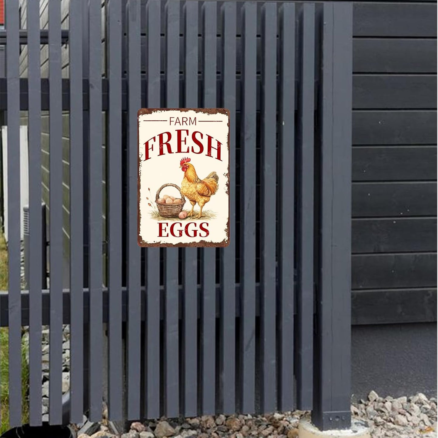 Metal Signs Farm Fresh Eggs Chicken Vintage Tin Sign for Farmhouse Chicken Coop Farm Kitchen Wall Decor 12x8 Inch