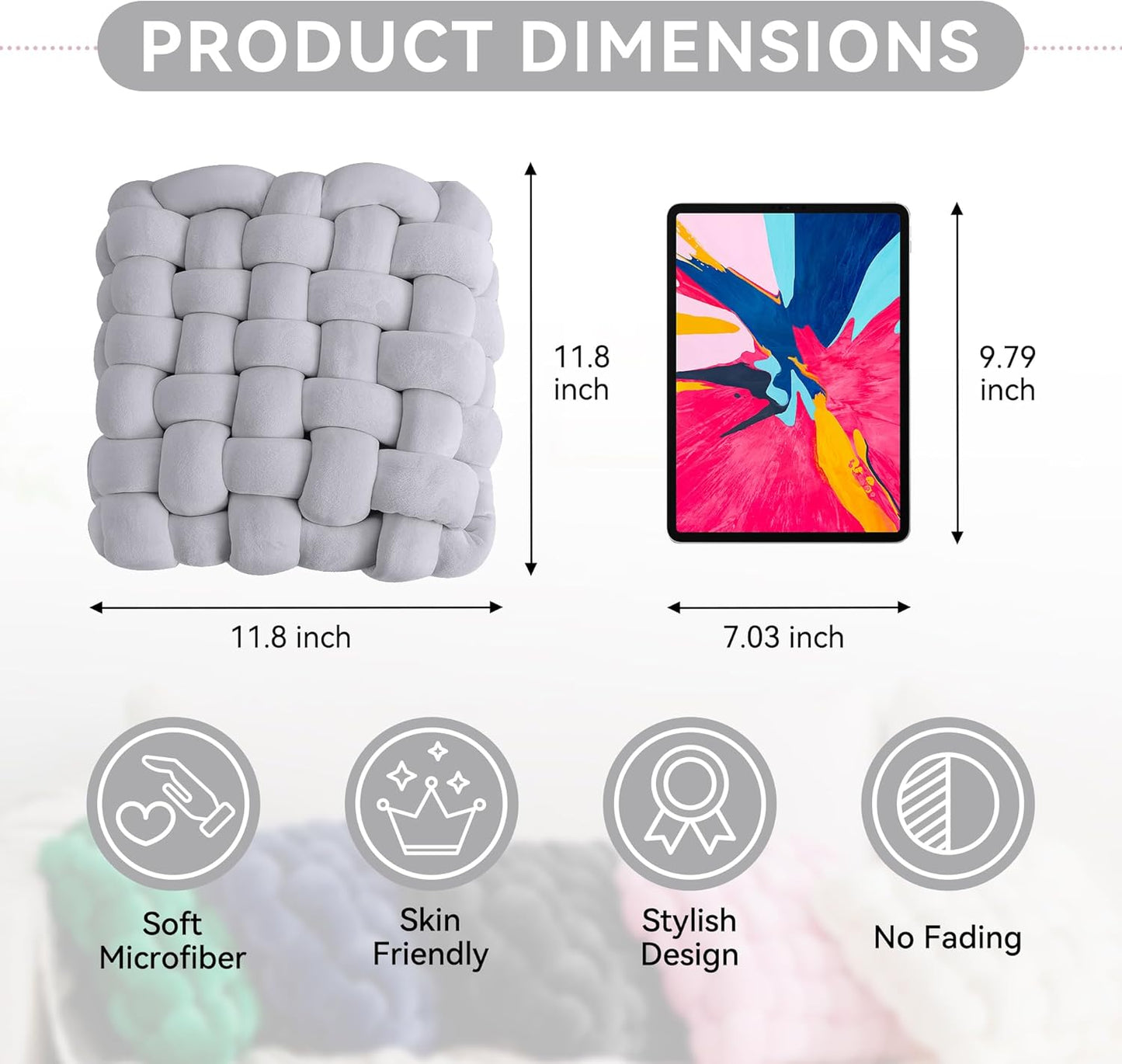 JELLYMONI Grey Square Knot Throw Pillow, Small Size Home Decorative Pillow, Decorative Ins Throw Pillow, Soft Velvet Knotted Decor for Room and Couch (S- 11.8"×11.8"×3.5", Grey)