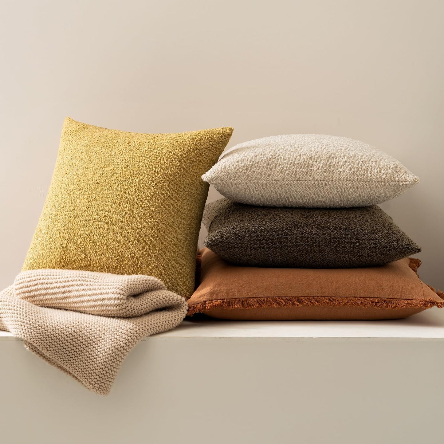 MIULEE 20x20 Inch Decorative Pillow Covers for Couch Bed Set of 2 Textured Boucle Neutral Winter Throw Pillows Gold Accent Solid Cushion Pillowcases Sofa Livingroom Home Decor