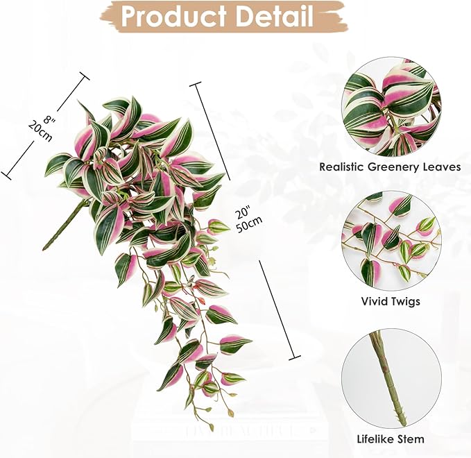 DILATATA Fake Hanging Plants Artificial Hanging Plants 26" Faux Wandering Jew Hanging Leaves Plants for Wall Shelf Home Indoor Outdoor Decor - 2 Pack