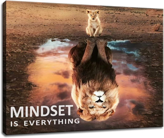 Inspirational Wall Art Mindset is Everything Pictures Motivational Painting Prints on Canvas Modern Inspiring Entrepreneur Quotes Lion Posters Artwork for Office Classroom Home Decor [40''W x 30''H]
