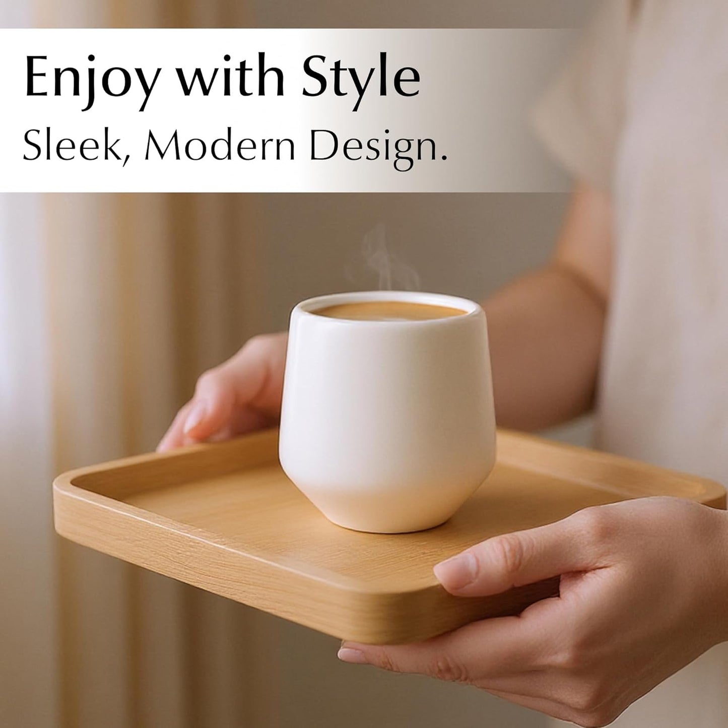 MIAMIO - Espresso Cups Set of 4 (3 oz) / Espresso Cup, Ceramic Espresso Cups, Handleless Mug, Japanese Tea Cups - Luxe Collection (White)