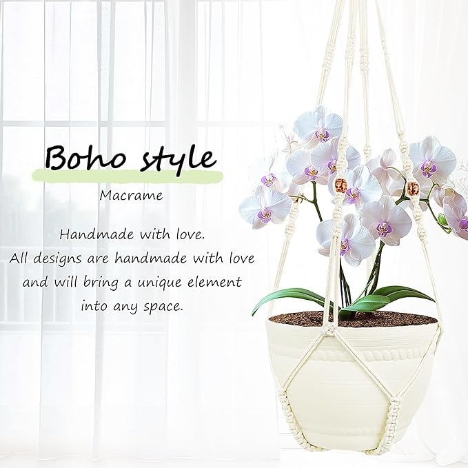 FGSAEOR Macrame Plant Holder Hanger, Hanging 3-15 inch Pot, Bearing 20lb Planters, DIY Handmade Hanging Planter Basket, 35-Inch Extra Long Strong Boho Home Indoor Outdoor Décor (2-Pack) (Ivory)