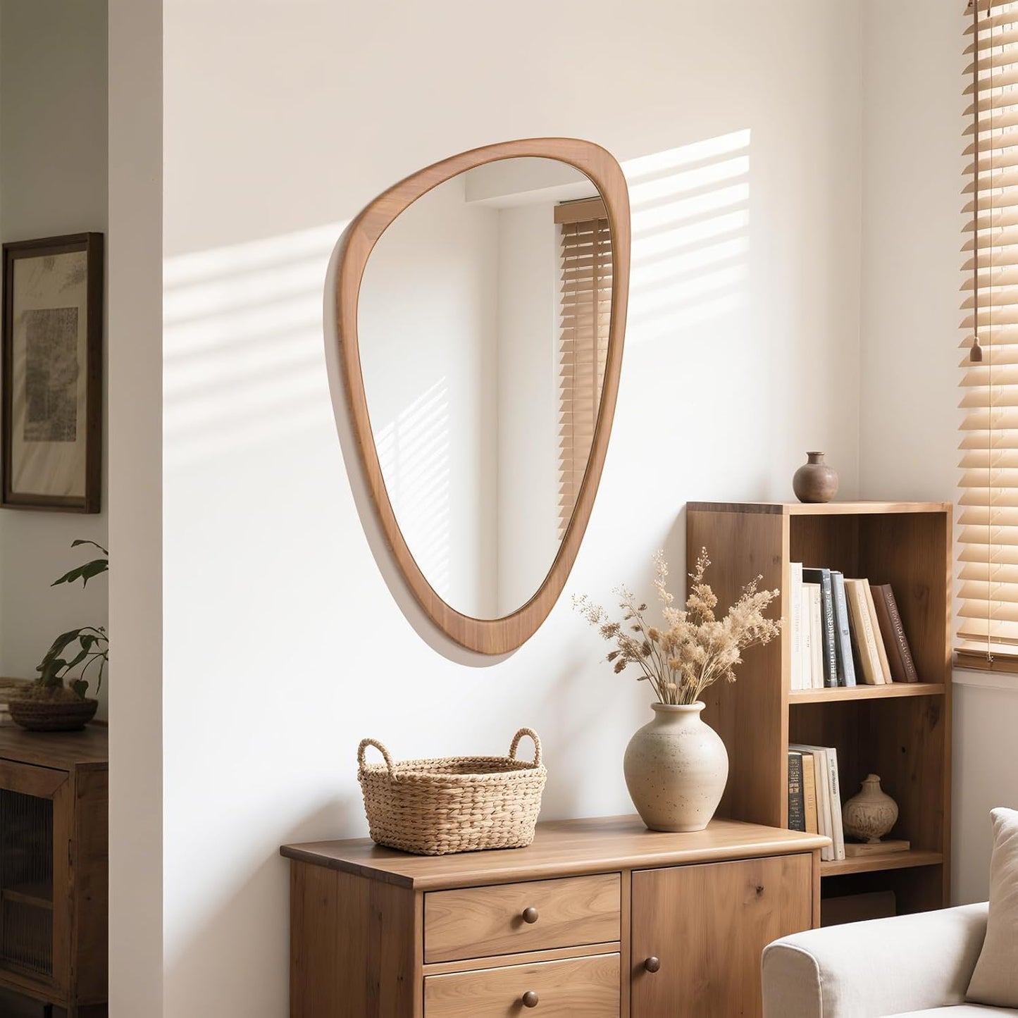 HOMECOOKIN Asymmetrical Mirror, Irregular Wall Mirror, Wall Mirrors Decorative for Bedroom Living Room Entryway Hall, Wood Mirror for mid Century Modern Decor 36" H x 23" W