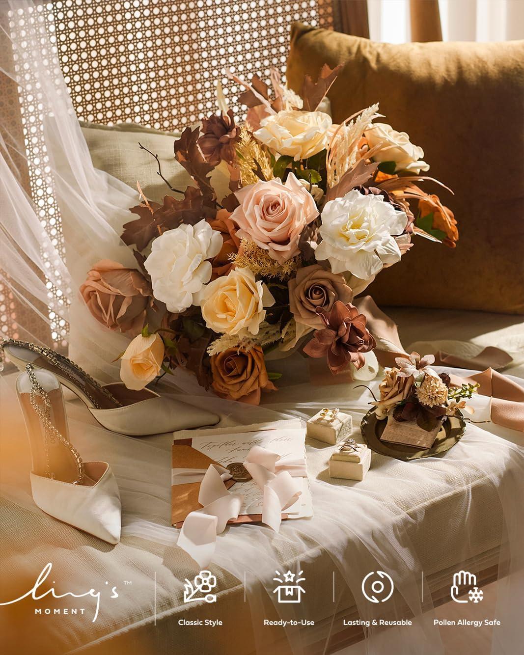 Ling's Moment 13 Inch Artificial Wedding Bouquets for Bride Bridal Bouquet Bridesmaid Bouquet Tossing Bouquet for Wedding Ceremony Anniversary Bridal Shower