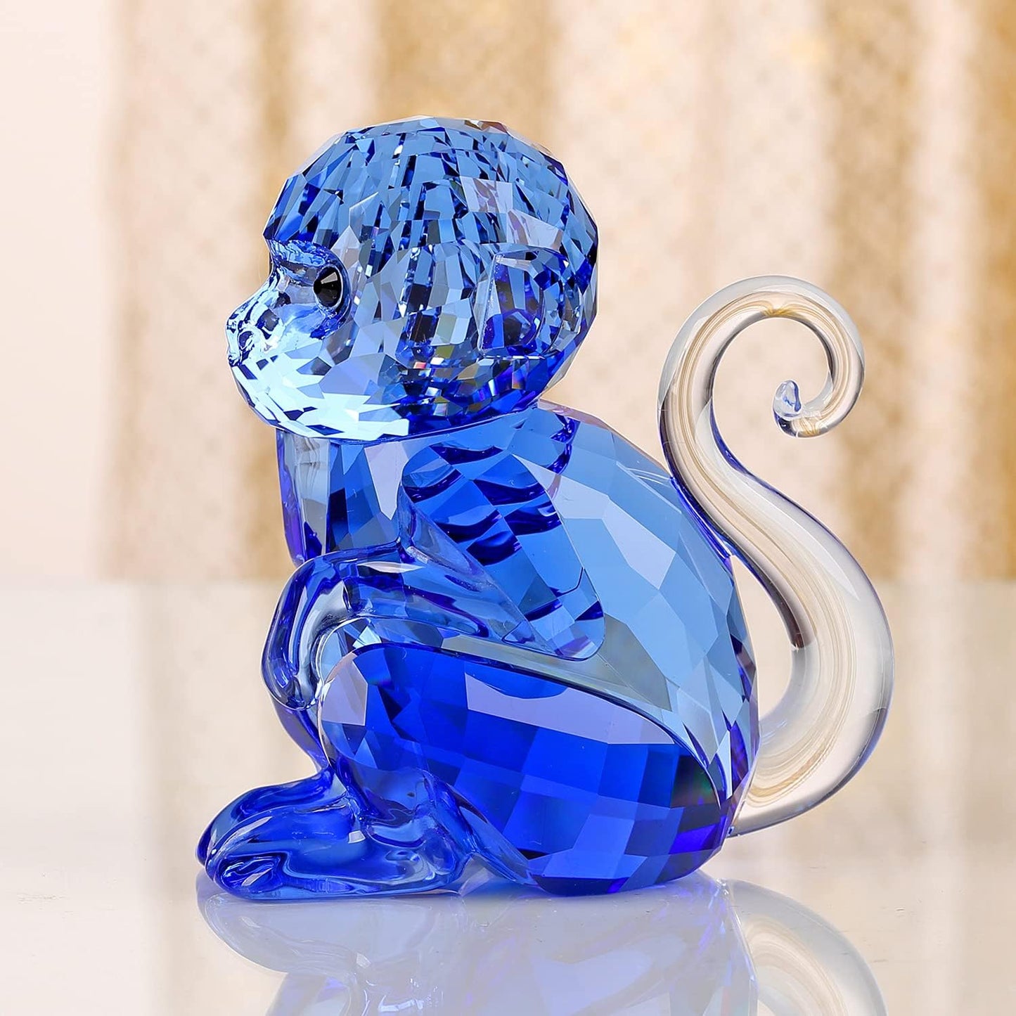 DOJOZ Crystal Little Monkey Animals Lovely Craft Decorations for Home Ornaments Christmas Collectible Birthday Gifts Figurines (Blue)