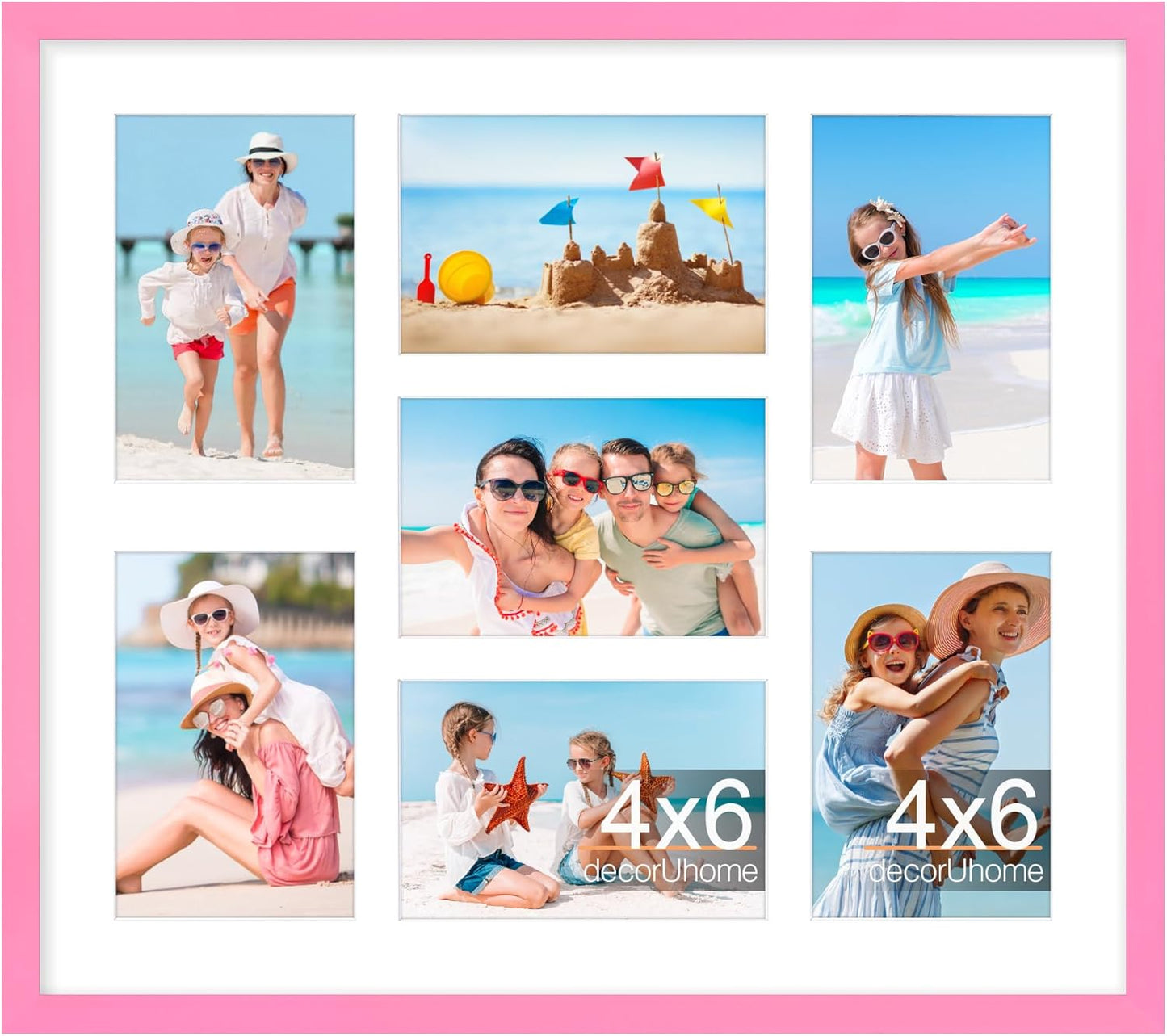 decorUhome 15x17 Picture Frames Collage Wall Decor, Display 7Pcs 4x6 Photos with Mat or 1Pcs 15x17 Unmatted, 7 4x6 Collage Picture Frames for Wall Mounting, Pink