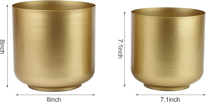Vixdonos Large Gold Planters Metal Aloe Brass-Tone Plant Pots Indoor Decorative Flower Pots with Drain Holes(8+7.1Inch)