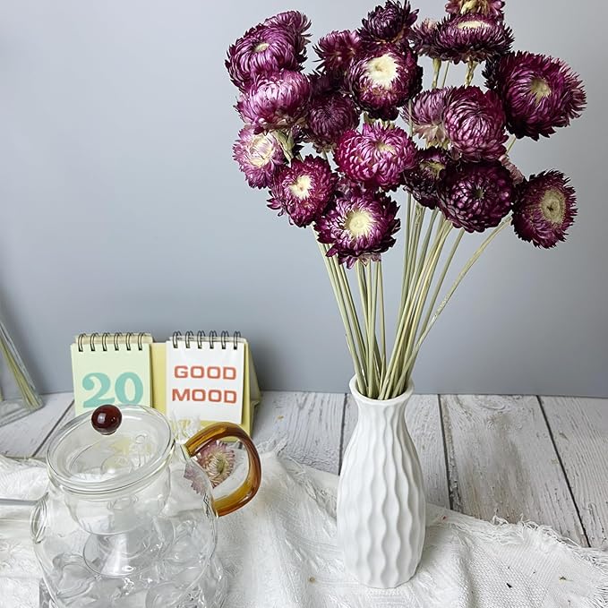 100% Natural Daisy Flowers, Dried Flower Bouquets-30Pcs Pink Daisies Chrysanthemums, 17 Inch Arrangements for Vase, Home Decoration Photo Props Parties and Weddings-Daisy Purple