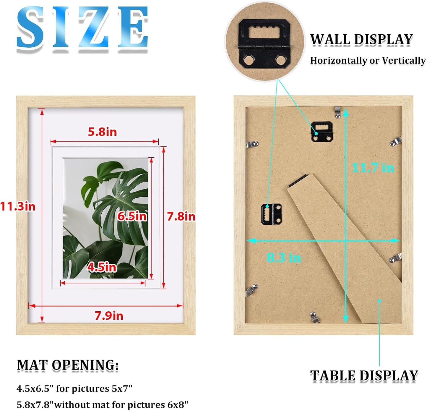 Egofine A4 Picture Frames Set of 4, Made of Solid Wood Covered by Plexiglass 4x6 and 6x8 with Mat or A4 without Mat, for Table Top Display and Wall Mounting Photo Frame Oak Wood