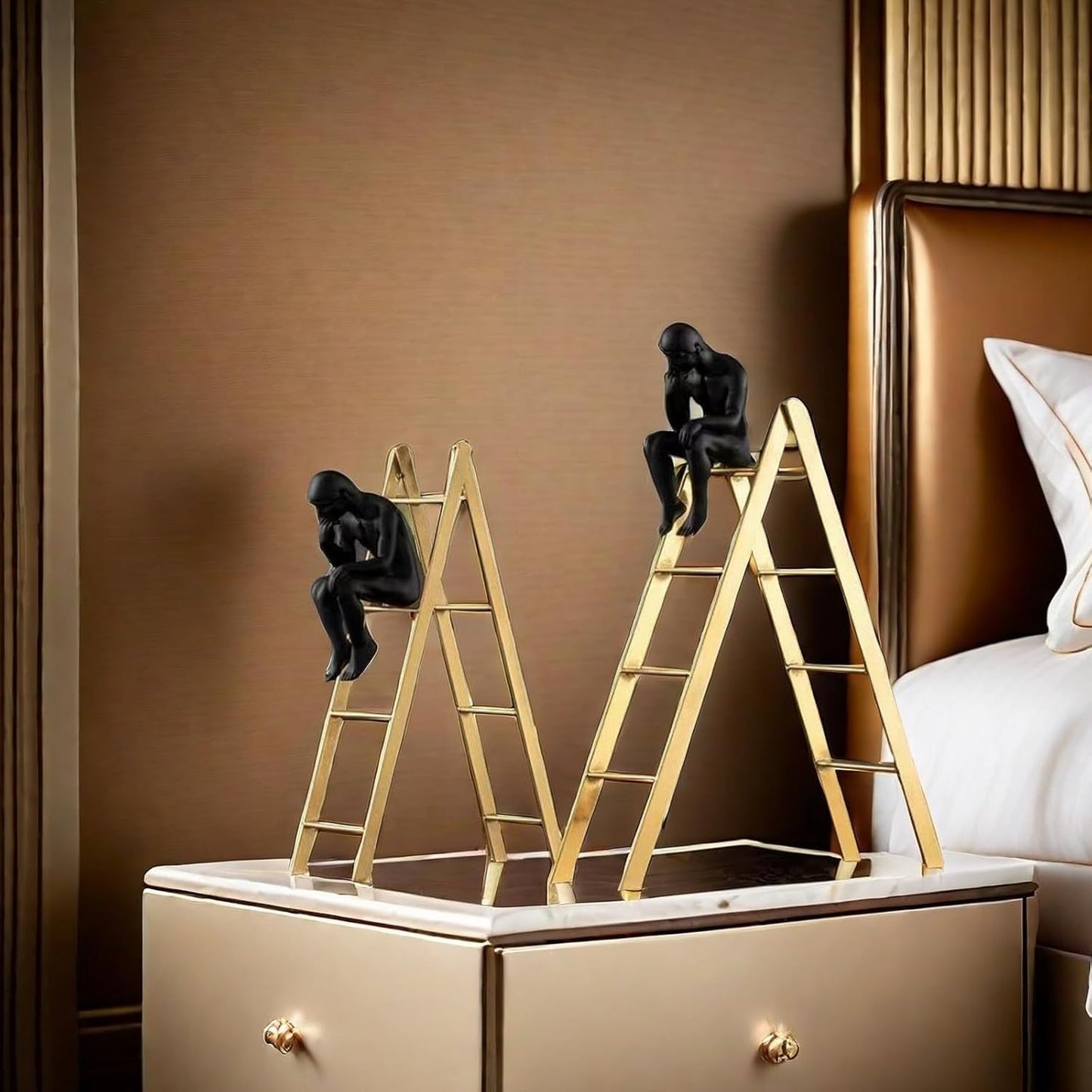 FUNSXBUG The Thinker Statue Thinking Man Statues Sitting on a Ladder Sculptures Collectible Figurine Home Decor Living Room Decoration (Large)