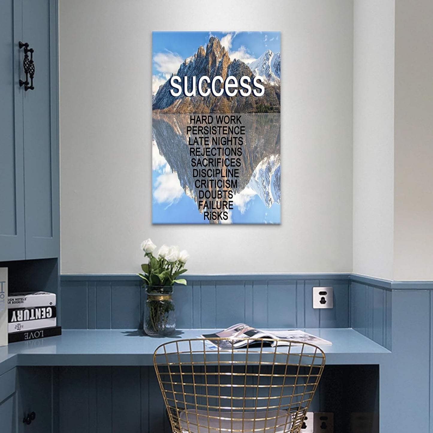 Inspirational Canvas Wall Art Success Motivational Quotes Poster Print Snow Mountain Background Picture Artwork for Modern Home Bedroom Gym Office Wall Decor Stretched and Framed [12''Wx18''H]