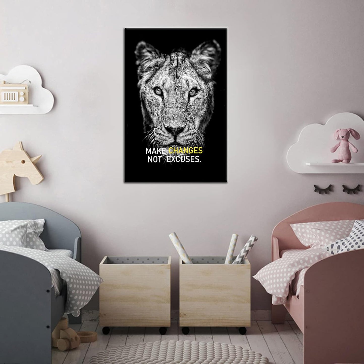 GoForArt Inspirational Canvas Wall Art, Famous Quote Prints Motivational Wall Decor, Black Make Changes Poster for Office Living Room, Animal Lion Bedroom Dining Room Artwork Home Decoration 12x18in