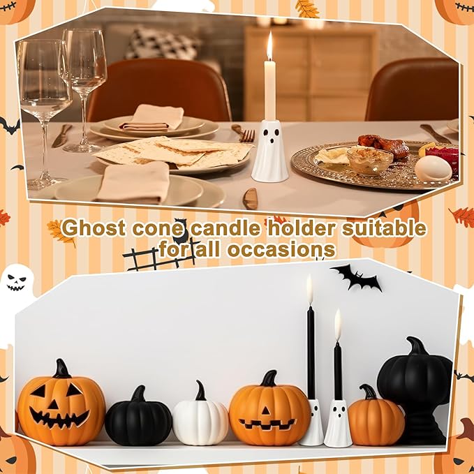 3 Pcs Halloween Ghost Candlestick Holders Cute Ghost Shape Candle Stick Holders Halloween Ceramic Taper Ghost Candle Holder for Halloween Wedding Party Holiday Office Home Decor Gift
