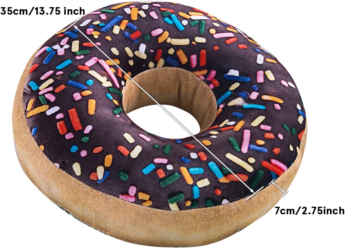 HYSEAS Round Throw Pillow 14 Inch Chocolate Donut, 3D Digital Print Decorative Comfortable Soft Plush Funny Food Shaped Pillow Light Weight Seat Pad Cushion for Couch, Chair, Floor, Sofa, 2 Pack
