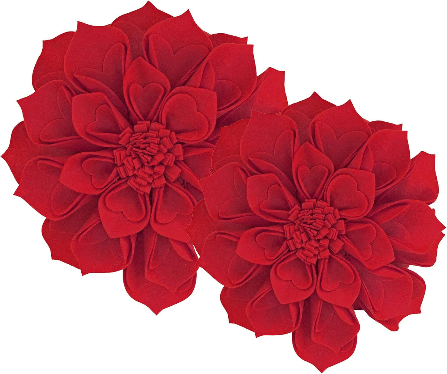 Fennco Styles Handmade 3D Heart-Shaped Petals Flower Decorative Throw Pillow Cover Only - 13" Round Red Floral Pillow Case for Couch, Home Décor and Holiday, Housewarming Gift