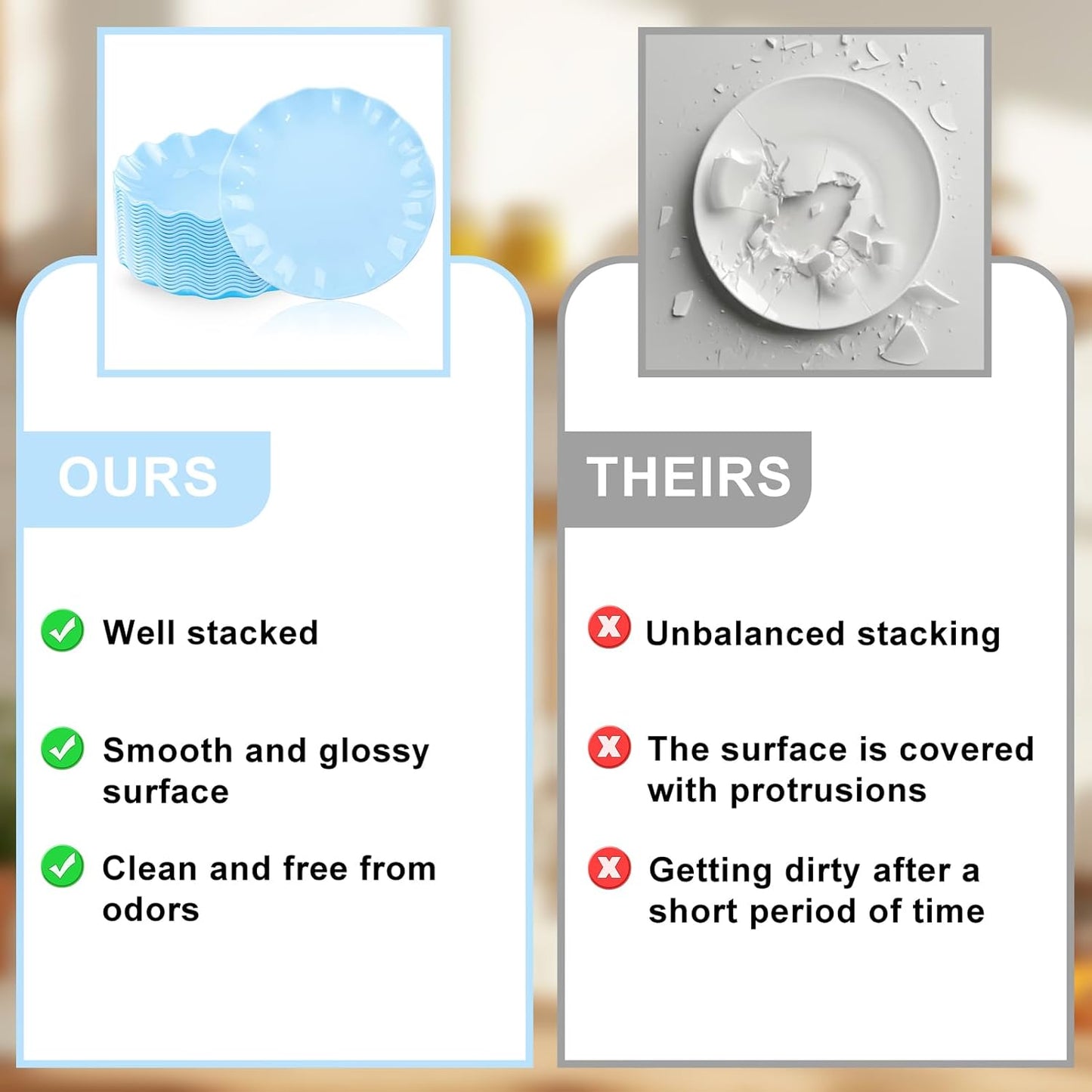 LIYH 20 Pcs 10 Inch Light Blue Plastic Plates Reusable - Unbreakable Scalloped Dinner Plates for Baby Shower Party Outdoor Picnics Dishwasher Safe BPA Free